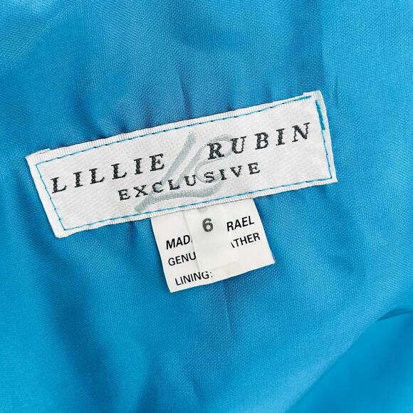 Vintage Lillie Rubin Exclusive Genuine Leather Turquoise Blue Bomber Jacket - Picture 8 of 9